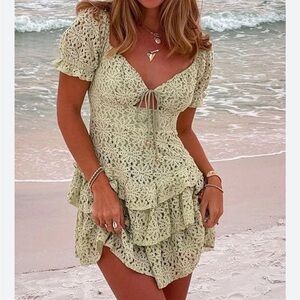Sage green dress/romper. Dress overlay with shorts underneath.